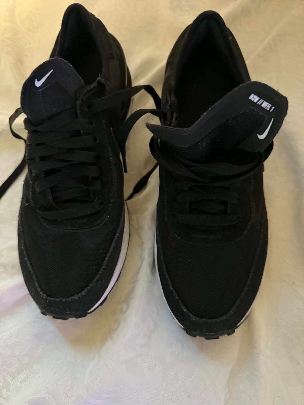 Nike Big Kids Waffle One   Black Sneakers with White Accents